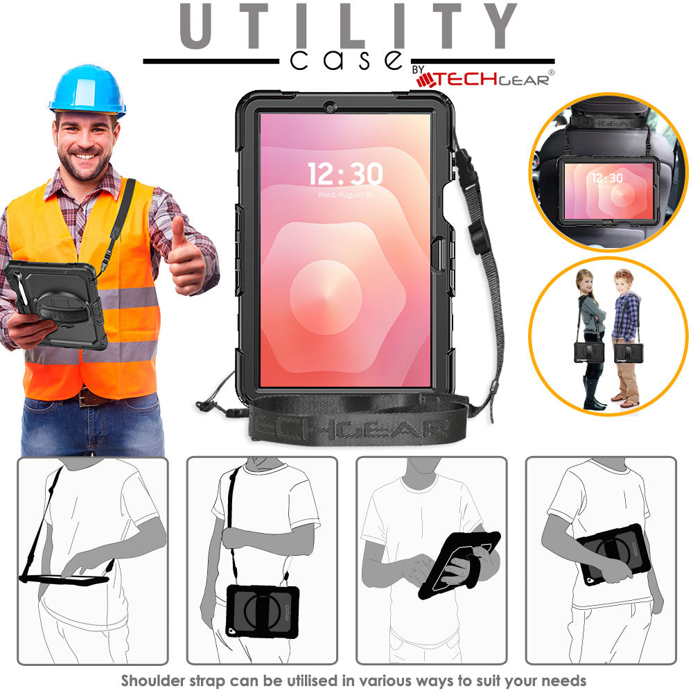 TECHGEAR UTILITY Case for Samsung Galaxy Tab S11 11" (SM-X730 / SM-X736) Tough Rugged Shockproof Case with S-Pen Holder, 360 Stand, Hand Strap & Shoulder Strap