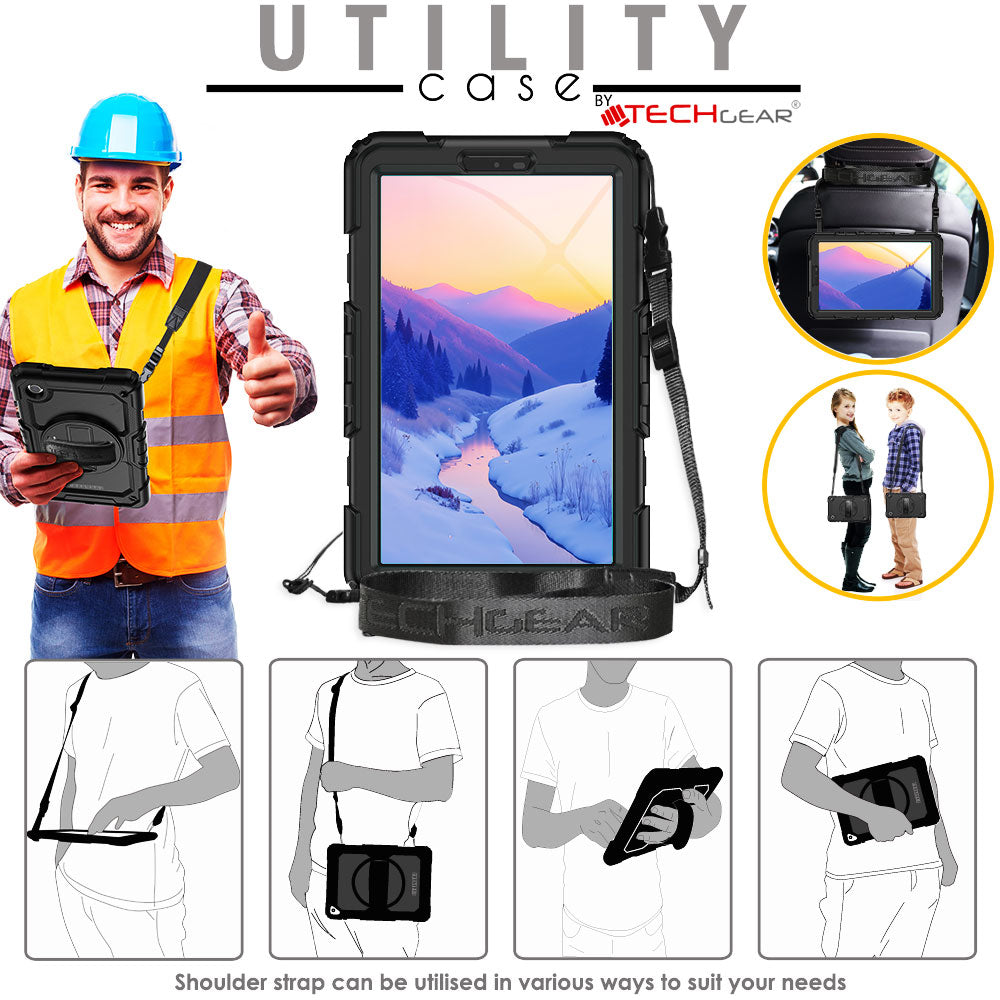 TECHGEAR UTILITY Case for Samsung Galaxy Tab A11 8.7" (SM-X130 / SM-X135) Tough Rugged Shockproof Case, 360 Stand, Hand Strap & Shoulder Strap