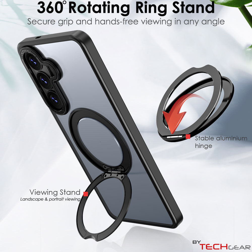 TECHGEAR Magnetic Stand Case for Samsung Galaxy S26 Plus - Shockproof Hybrid Cover with 360° Ring Holder, Hard Back & Wireless Charging Compatible