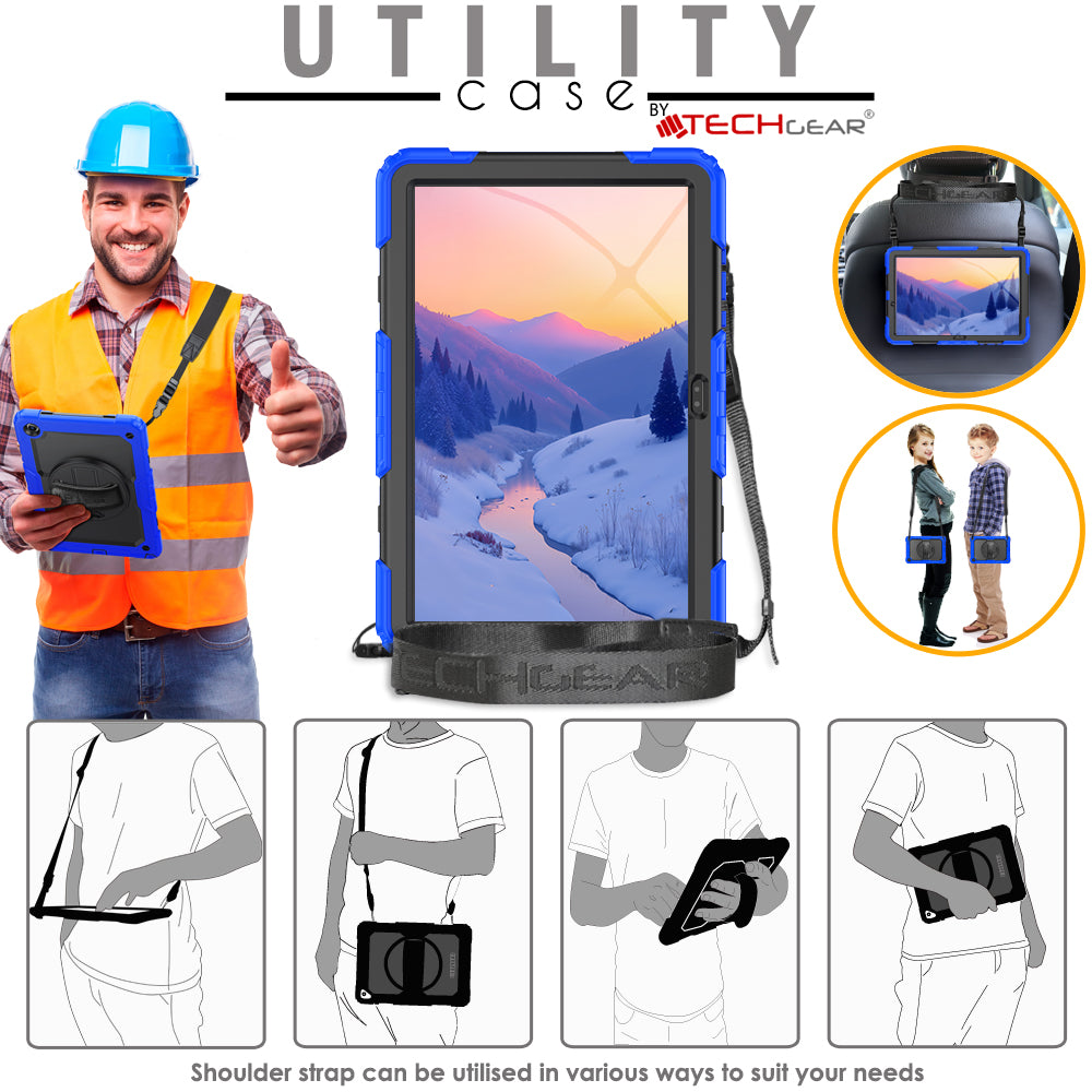 TECHGEAR Utility Case for Samsung Galaxy Tab A11+ (A11 Plus) 11" (SM-X230 / SM-X236) – Full Body Rugged Case with Stand, Hand Strap & Shoulder Strap