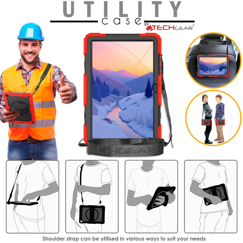 TECHGEAR Utility Case for Samsung Galaxy Tab A11+ (A11 Plus) 11" (SM-X230 / SM-X236) – Full Body Rugged Case with Stand, Hand Strap & Shoulder Strap