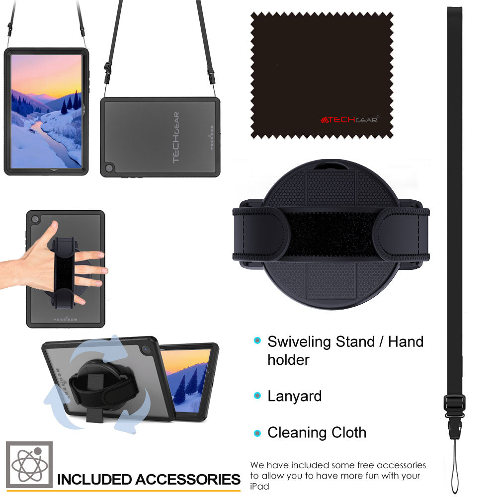 TECHGEAR Poseidon Waterproof Case for Samsung Galaxy Tab A11 Plus / A11+ 11" (SM-X230 / SM-X236) – IP68 Submersible Shockproof Case with Screen Protector, Stand & Shoulder Strap