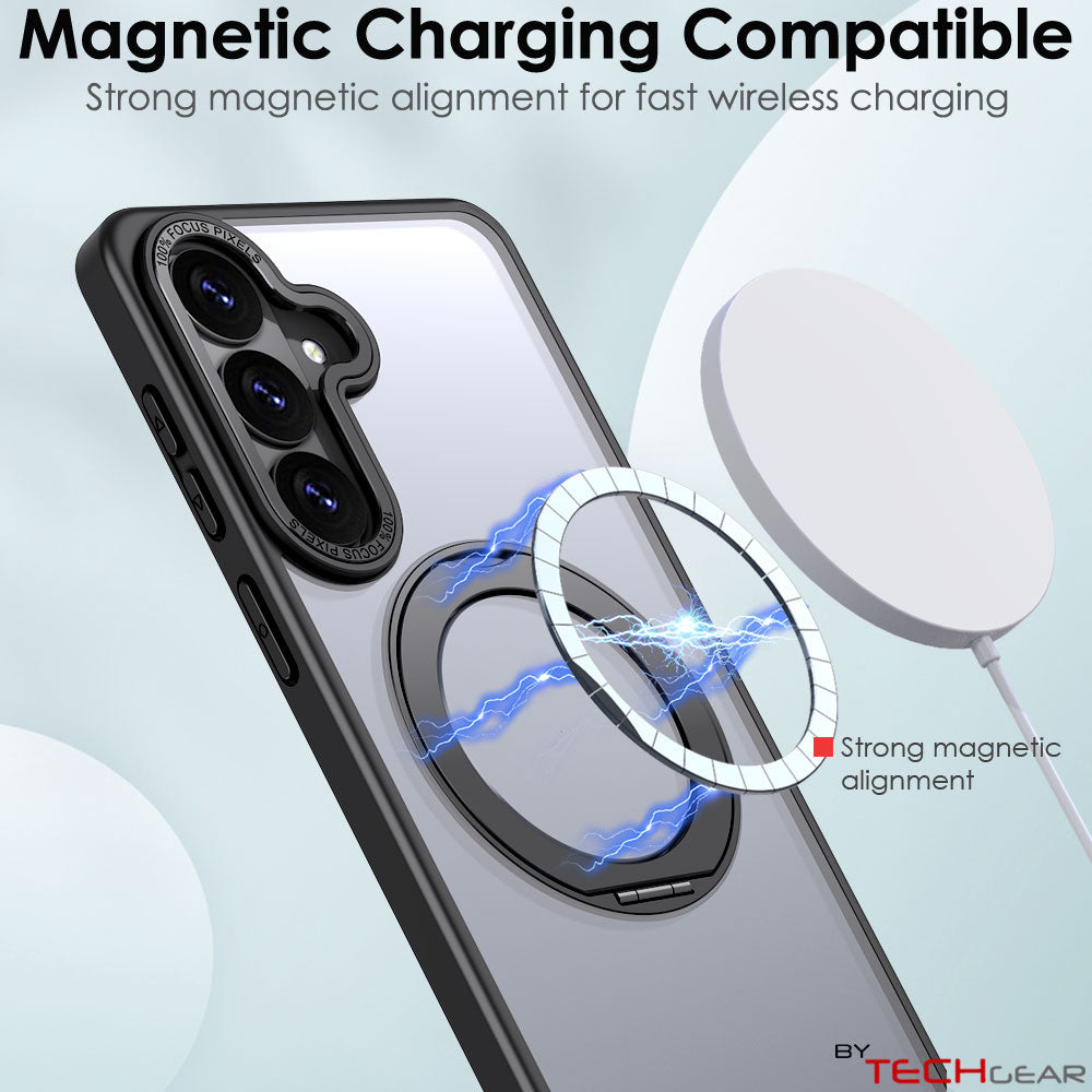 TECHGEAR Magnetic Stand Case for Samsung Galaxy S26 Plus - Shockproof Hybrid Cover with 360° Ring Holder, Hard Back & Wireless Charging Compatible