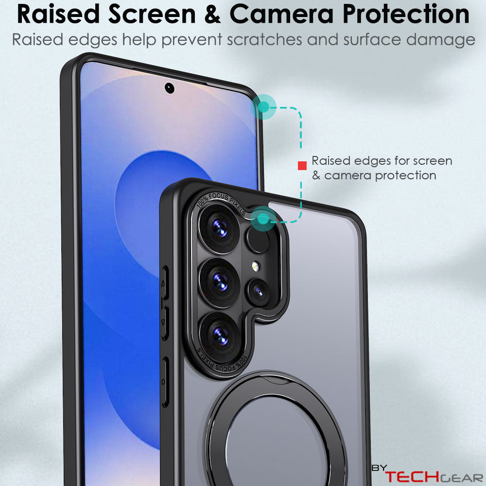 TECHGEAR Magnetic Stand Case for Samsung Galaxy S26 Ultra - Shockproof Hybrid Cover with 360° Ring Holder, Hard Back & Wireless Charging Compatible