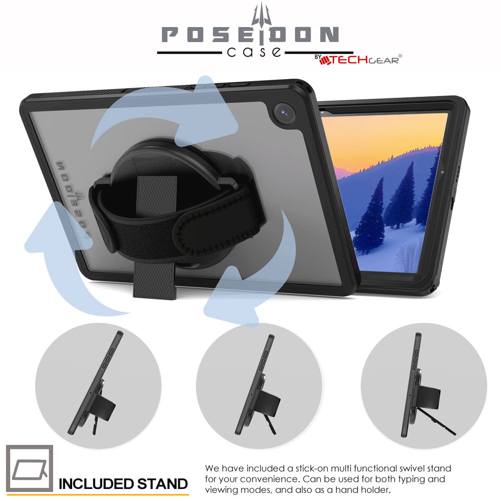 TECHGEAR Poseidon Waterproof Case for Samsung Galaxy Tab A11 Plus / A11+ 11" (SM-X230 / SM-X236) – IP68 Submersible Shockproof Case with Screen Protector, Stand & Shoulder Strap