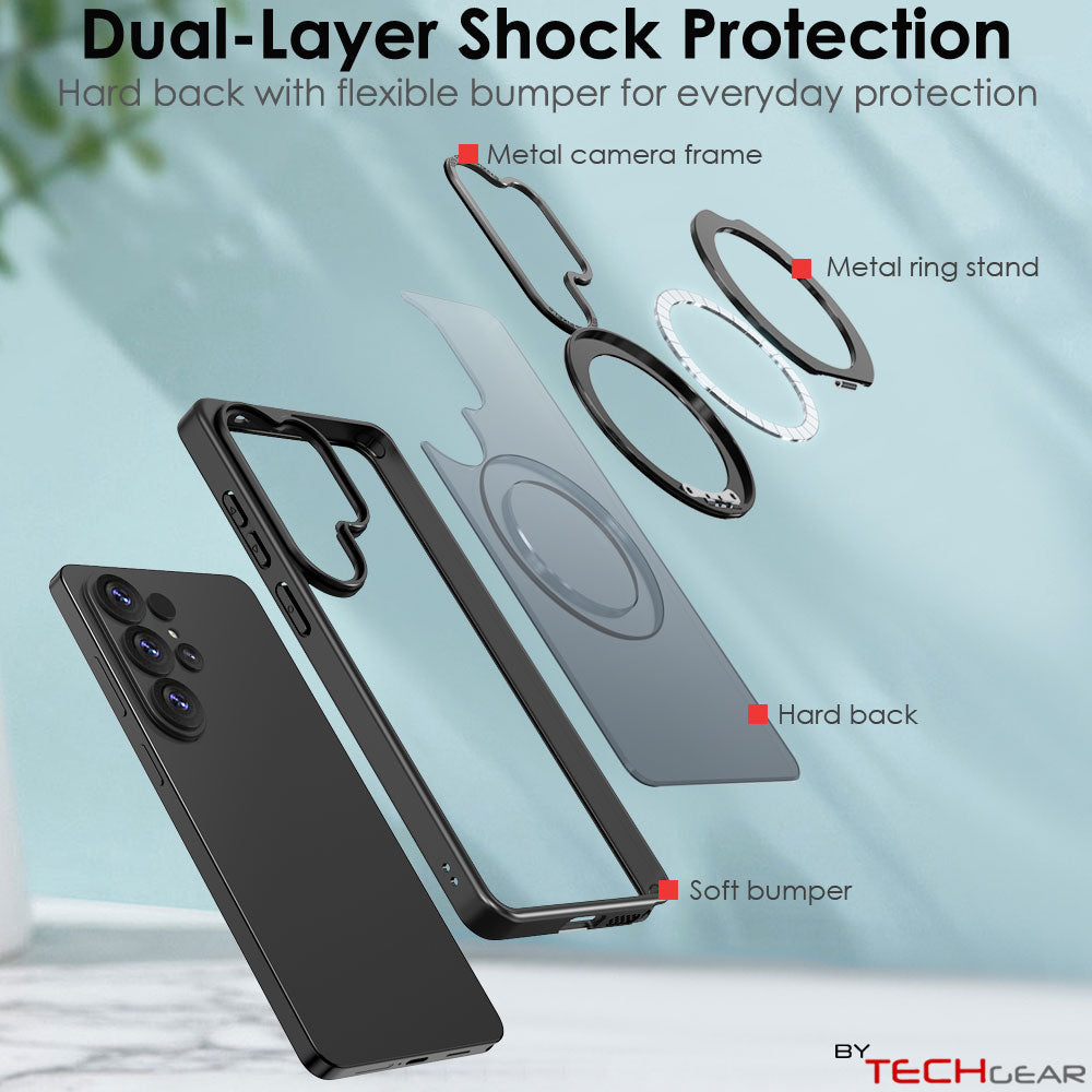 TECHGEAR Magnetic Stand Case for Samsung Galaxy S26 Ultra - Shockproof Hybrid Cover with 360° Ring Holder, Hard Back & Wireless Charging Compatible