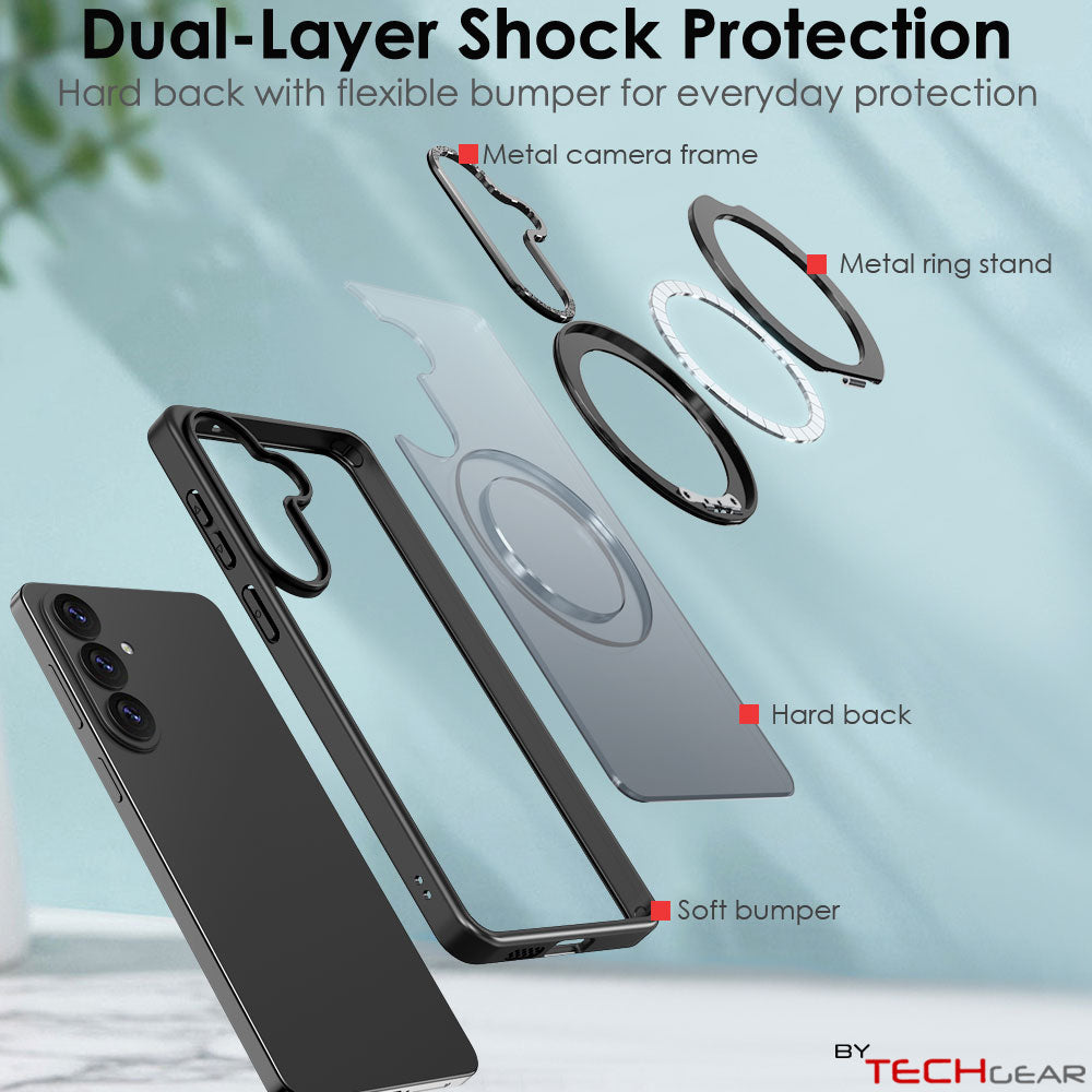 TECHGEAR Magnetic Stand Case for Samsung Galaxy S26 Plus - Shockproof Hybrid Cover with 360° Ring Holder, Hard Back & Wireless Charging Compatible