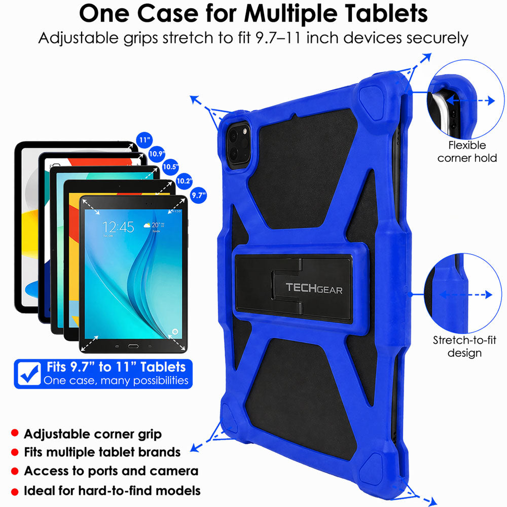 TECHGEAR Universal Tablet Case 10 Inch (9.7–11") - Rugged Bumper Case with Stand, Adjustable Fit Shockproof Protective Cover for iPad, Samsung, Lenovo, Android Tablets