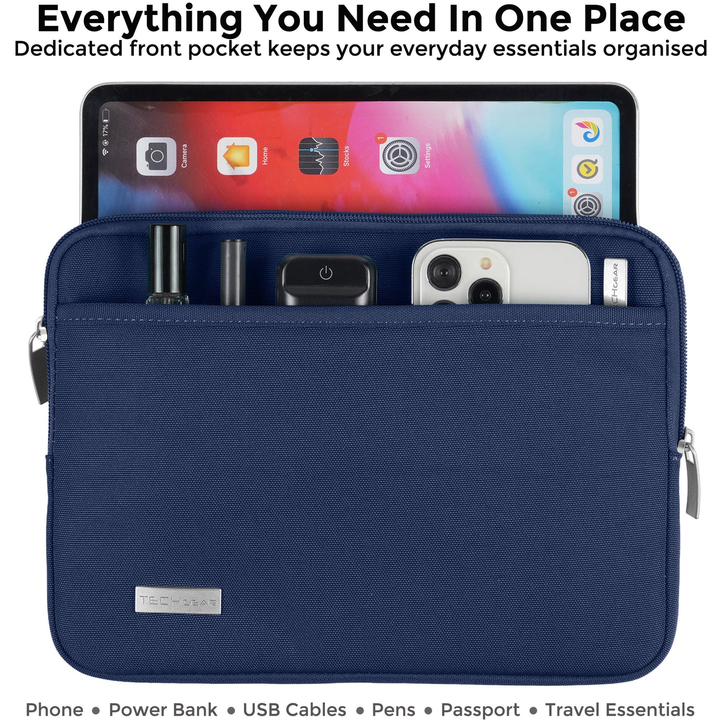 TECHGEAR AirShock Universal Tablet Sleeve | Shockproof Protective Sleeve Case for 7-13 Inch Tablets | Water-Resistant Oxford Fabric with Front Storage Pocket