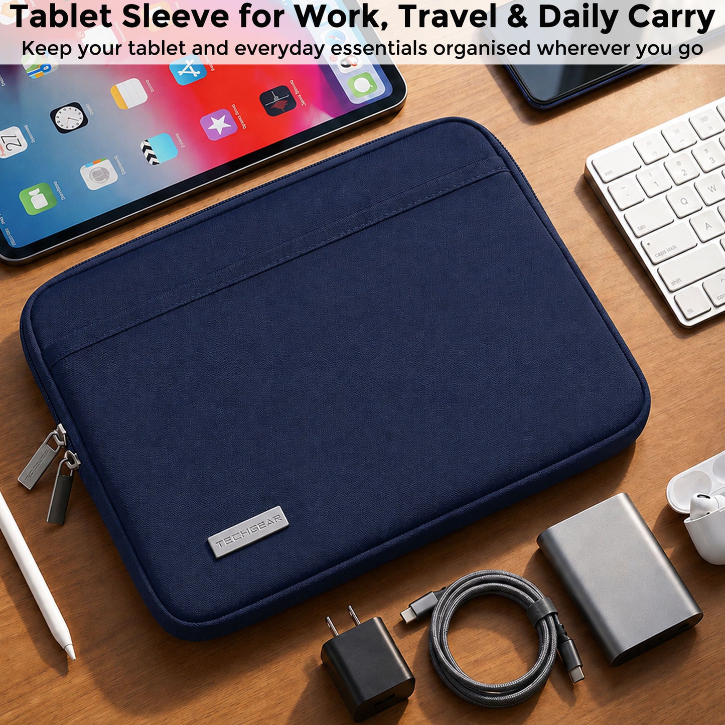 TECHGEAR AirShock Universal Tablet Sleeve | Shockproof Protective Sleeve Case for 7-13 Inch Tablets | Water-Resistant Oxford Fabric with Front Storage Pocket