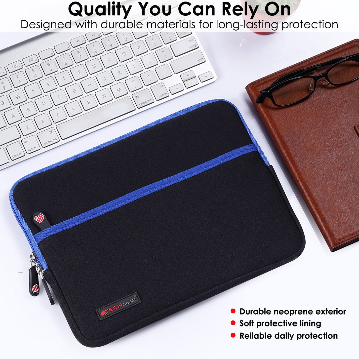 TECHGEAR Tablet Sleeve Case 7–13 Inch - Shockproof Neoprene Pouch with Bubble Protection, Zip Pocket, Slim Protective iPad Samsung Tablet Laptop Sleeve