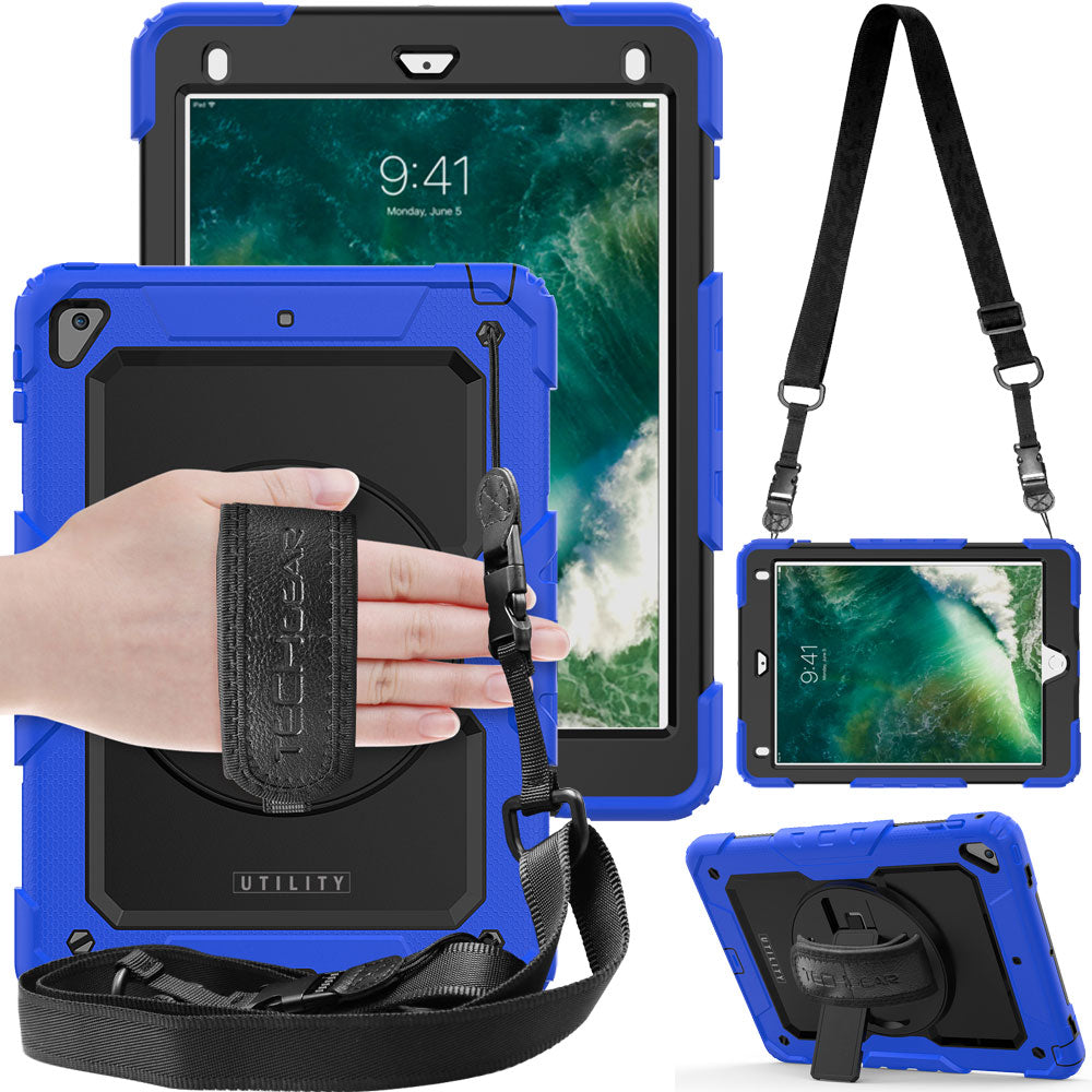 TECHGEAR UTILITY Case for iPad Air 2 & iPad 9.7" (5th/6th Gen) – Tough Full Body Shockproof Case with Screen Protector, 360 Stand, Hand & Shoulder Strap
