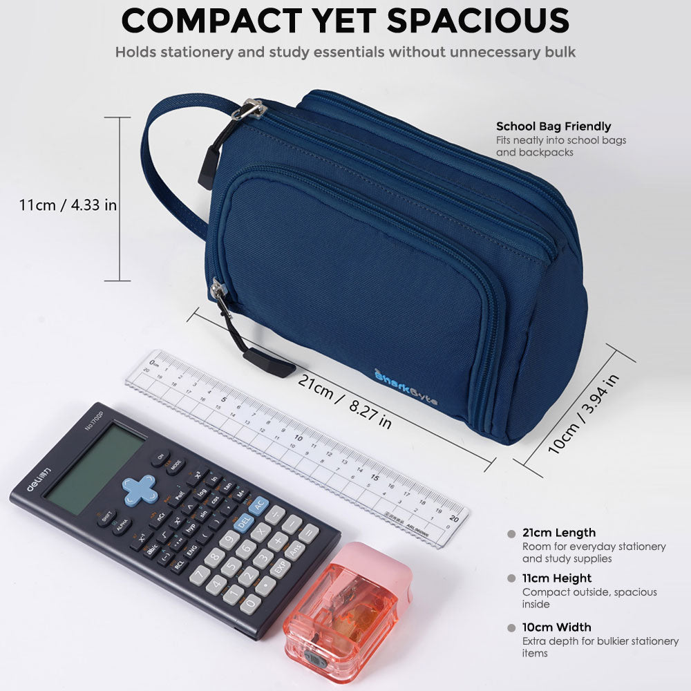 SharkByte Large Pencil Case Organiser - Big Capacity Stationery Storage Pouch with Compartments for School, College, Study, Office, Travel & Everyday Organisation