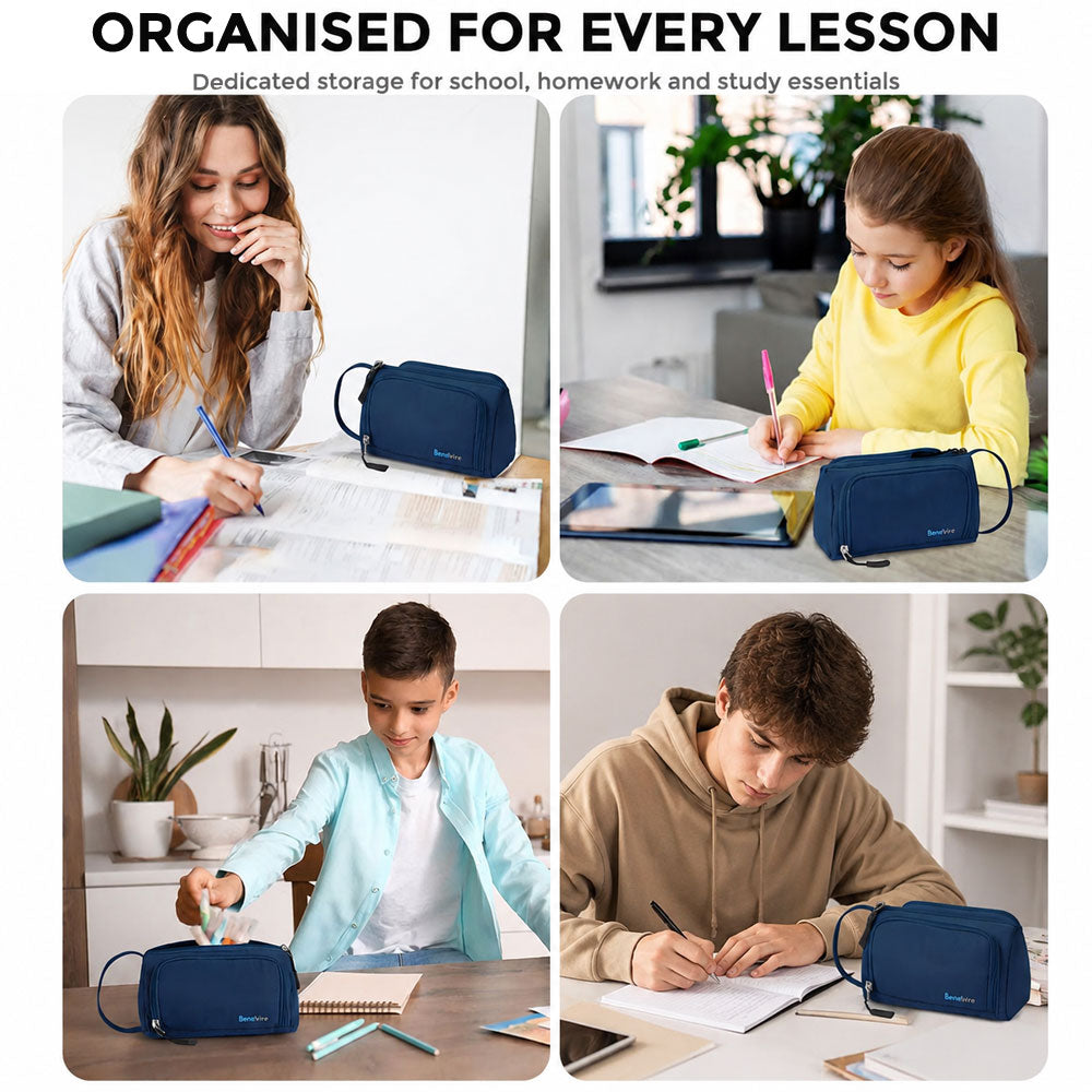 SharkByte Large Pencil Case Organiser - Big Capacity Stationery Storage Pouch with Compartments for School, College, Study, Office, Travel & Everyday Organisation
