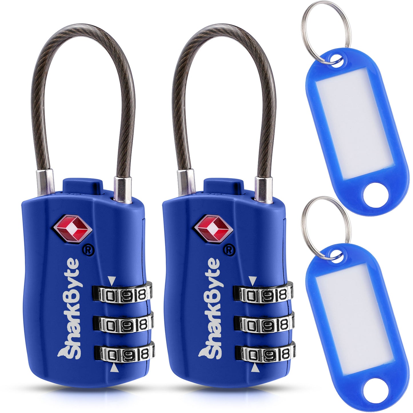 SharkByte TSA Suitcase Locks – 3-Dial Combination Cable Wire Travel Padlock for Luggage, Suitcases, Backpacks, Gym Lockers & Travel Bags (1 / 2 / 3 / 4 Pack)