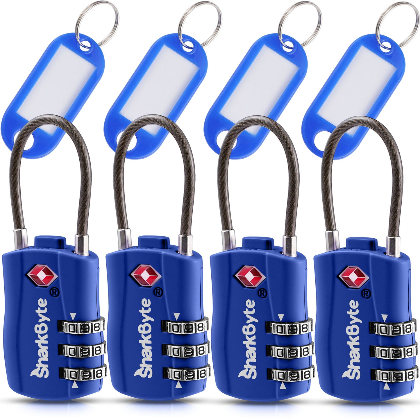 SharkByte TSA Suitcase Locks – 3-Dial Combination Cable Wire Travel Padlock for Luggage, Suitcases, Backpacks, Gym Lockers & Travel Bags (1 / 2 / 3 / 4 Pack)