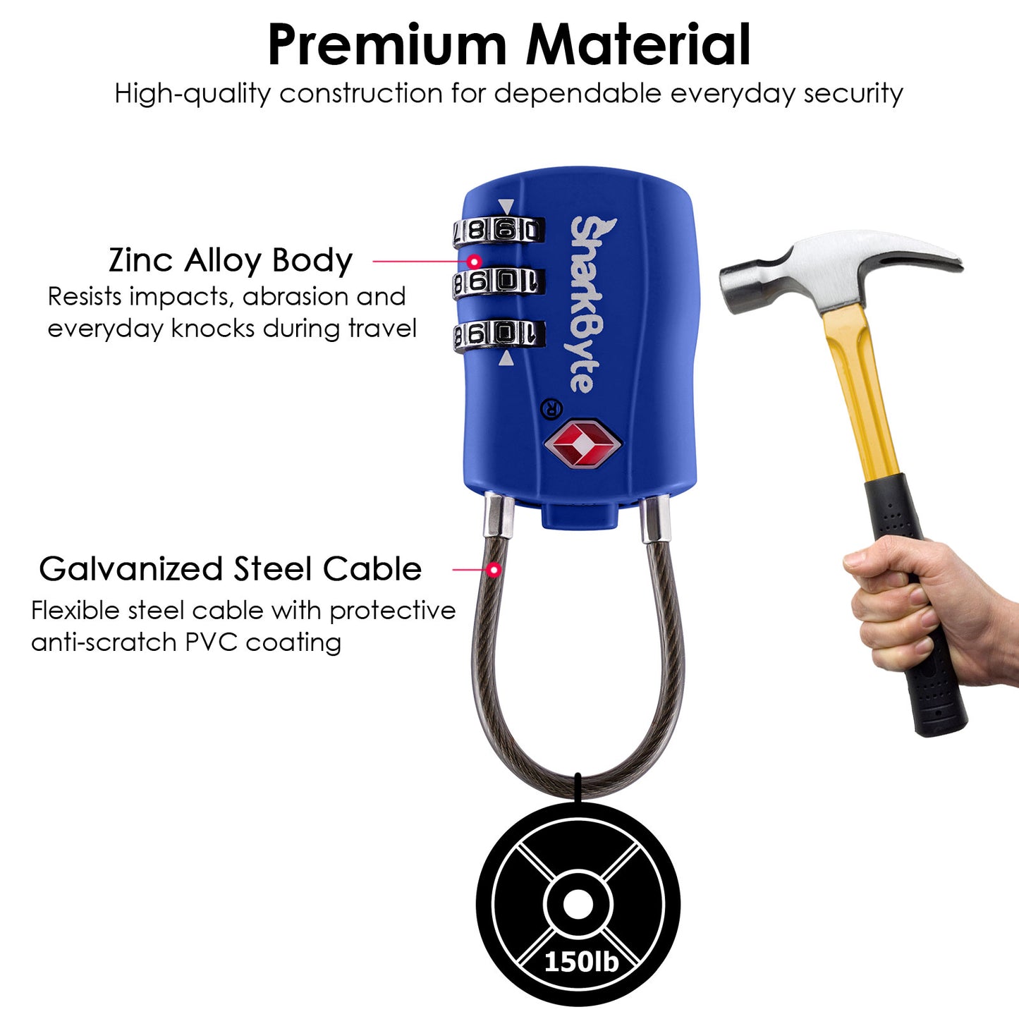 SharkByte TSA Suitcase Locks – 3-Dial Combination Cable Wire Travel Padlock for Luggage, Suitcases, Backpacks, Gym Lockers & Travel Bags (1 / 2 / 3 / 4 Pack)