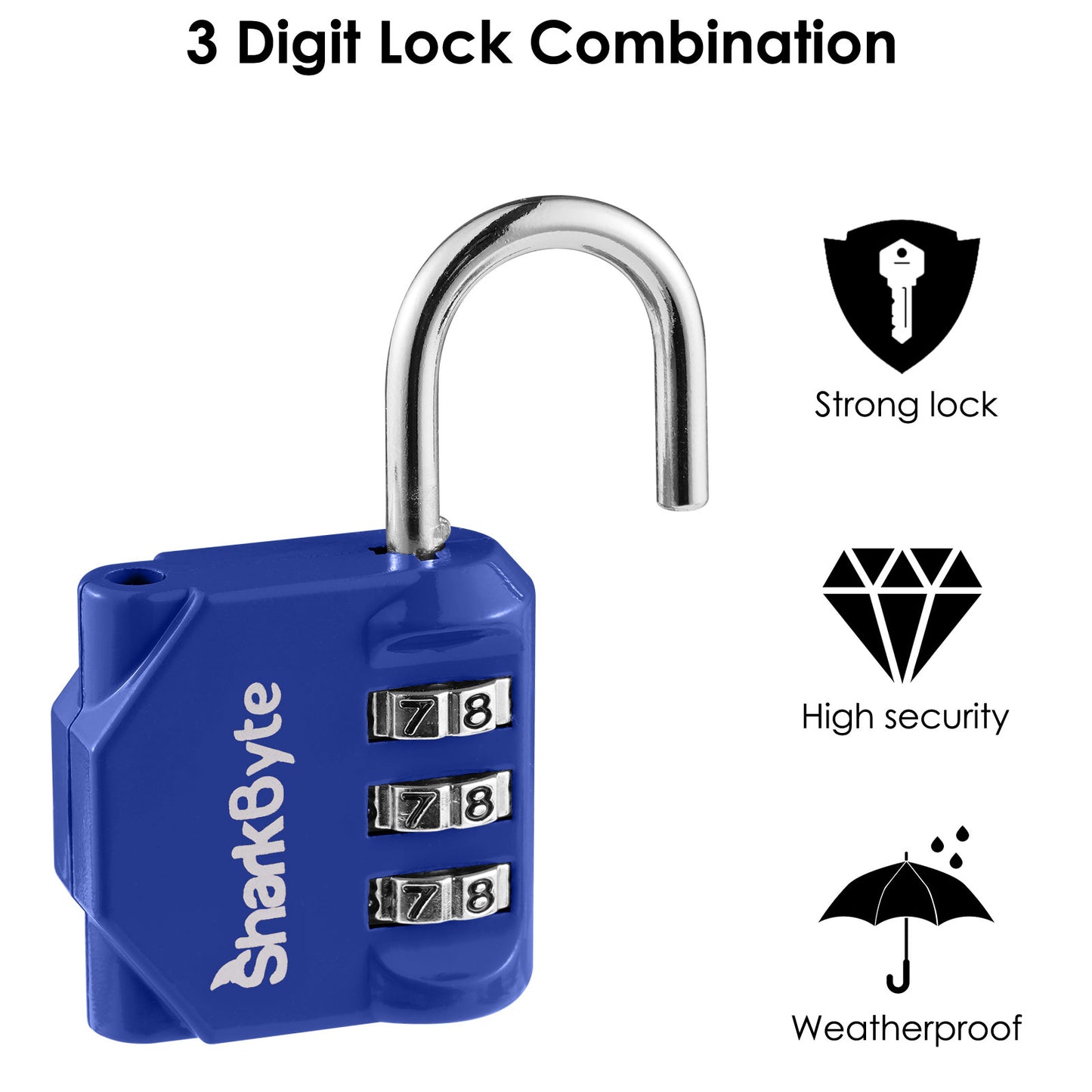 SharkByte Luggage Locks – 3-Dial Weatherproof Combination Padlock for Suitcases, Travel Bags, Gym Lockers & Outdoor Use (1 / 2 / 3 / 4 Pack)