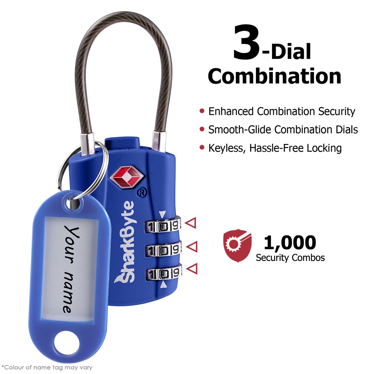 SharkByte TSA Suitcase Locks – 3-Dial Combination Cable Wire Travel Padlock for Luggage, Suitcases, Backpacks, Gym Lockers & Travel Bags (1 / 2 / 3 / 4 Pack)