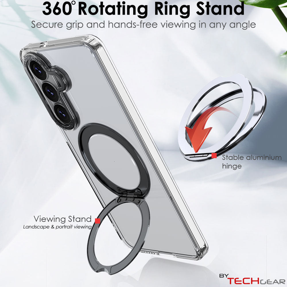 TECHGEAR Magnetic Stand Case for Samsung Galaxy S26 Plus - Shockproof Hybrid Cover with 360° Ring Holder, Hard Back & Wireless Charging Compatible