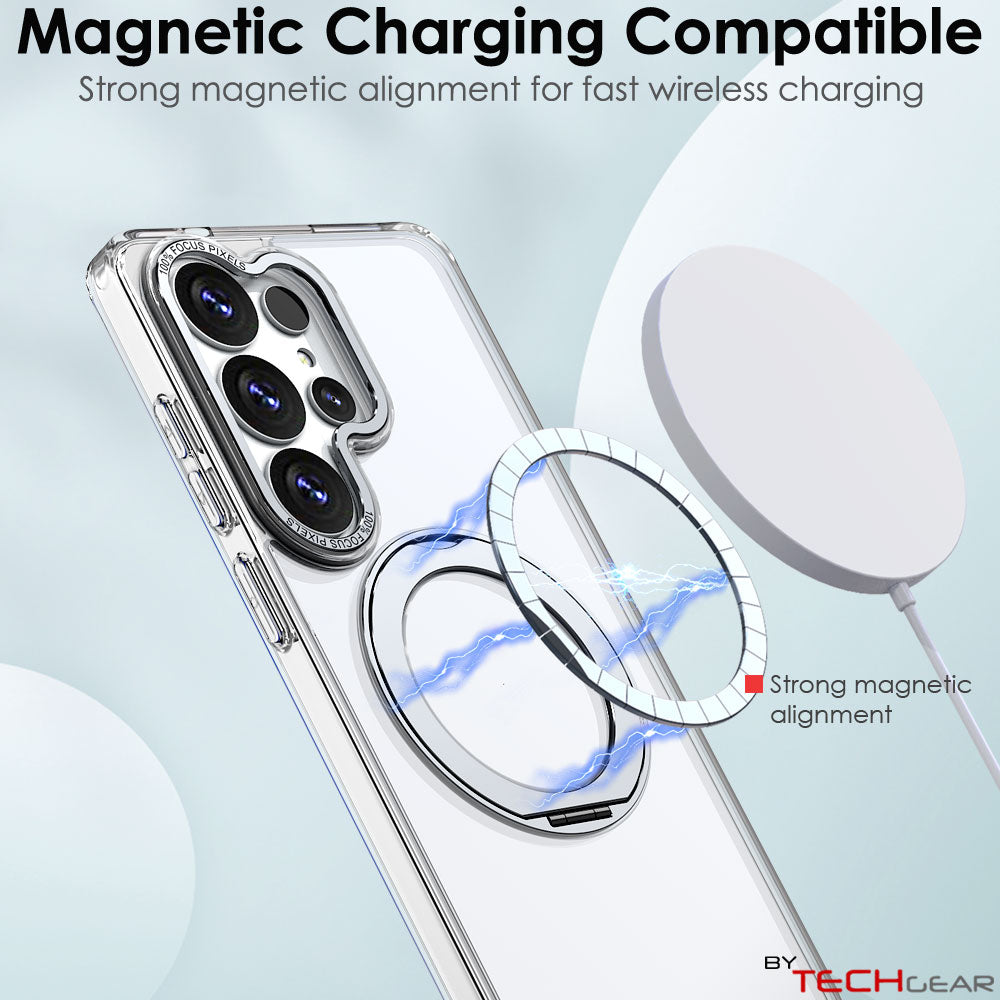 TECHGEAR Magnetic Stand Case for Samsung Galaxy S26 Ultra - Shockproof Hybrid Cover with 360° Ring Holder, Hard Back & Wireless Charging Compatible