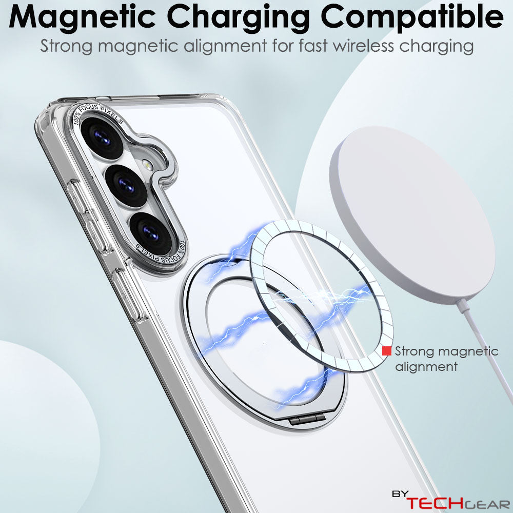 TECHGEAR Magnetic Stand Case for Samsung Galaxy S26 Plus - Shockproof Hybrid Cover with 360° Ring Holder, Hard Back & Wireless Charging Compatible