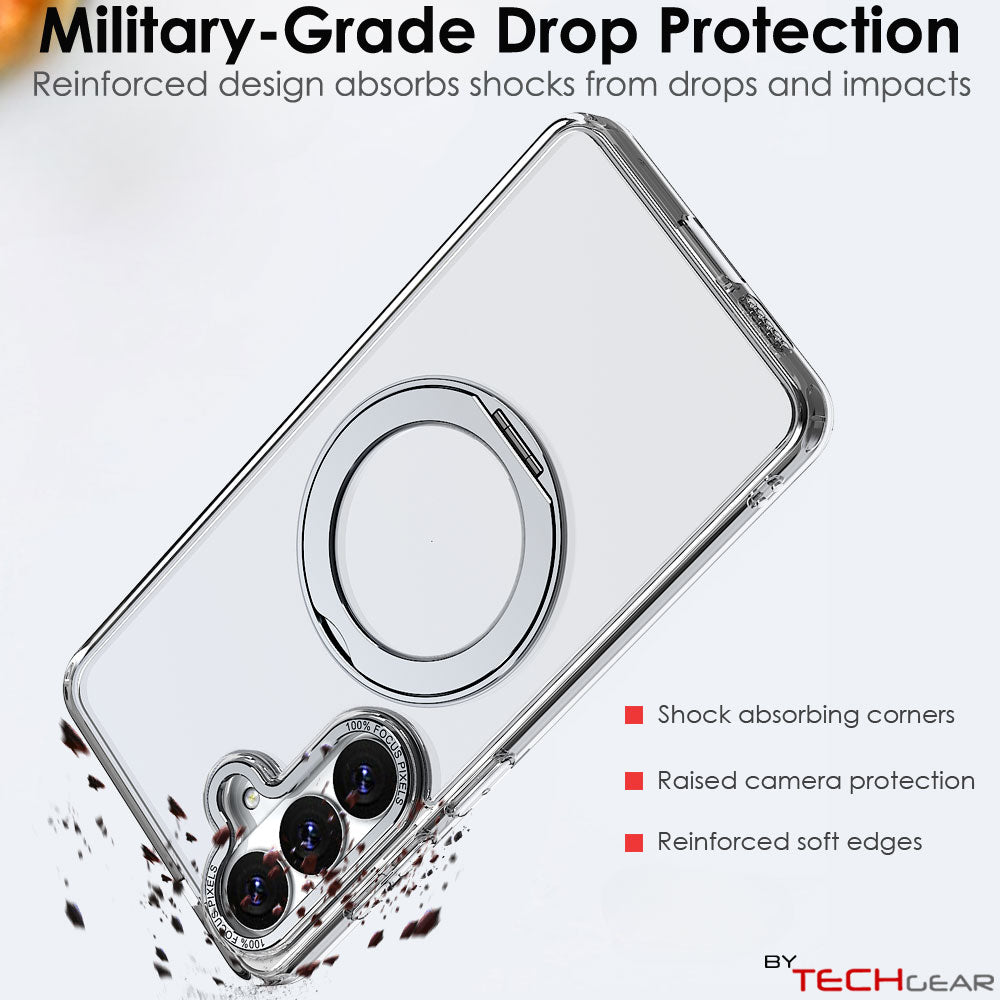 TECHGEAR Magnetic Stand Case for Samsung Galaxy S26 Plus - Shockproof Hybrid Cover with 360° Ring Holder, Hard Back & Wireless Charging Compatible