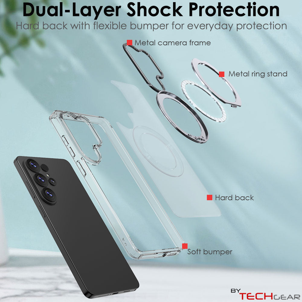 TECHGEAR Magnetic Stand Case for Samsung Galaxy S26 Ultra - Shockproof Hybrid Cover with 360° Ring Holder, Hard Back & Wireless Charging Compatible
