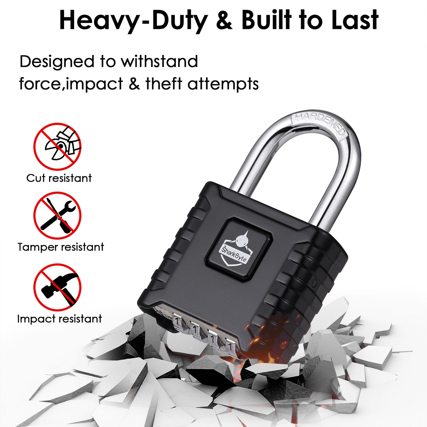 SharkByte Heavy Duty Combination Padlock 52mm – Weatherproof Outdoor Lock with 8mm Stainless Steel Shackle, Anti-Rust, Resettable Code, One-Button Locking for Gate, Warehouse, School, Shed, Storage, Garage (1 / 2 Pack)