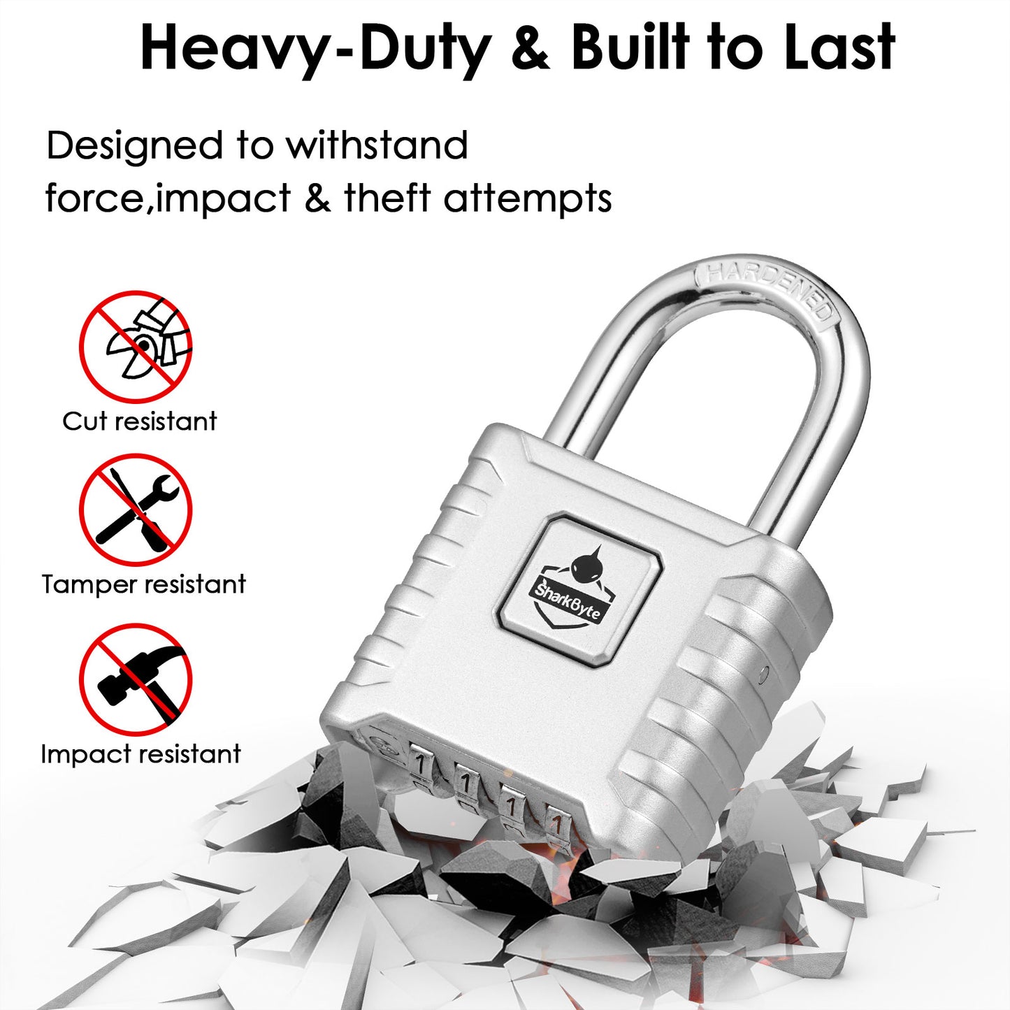 SharkByte Heavy Duty Combination Padlock 52mm – Weatherproof Outdoor Lock with 8mm Stainless Steel Shackle, Anti-Rust, Resettable Code, One-Button Locking for Gate, Warehouse, School, Shed, Storage, Garage (1 / 2 Pack)