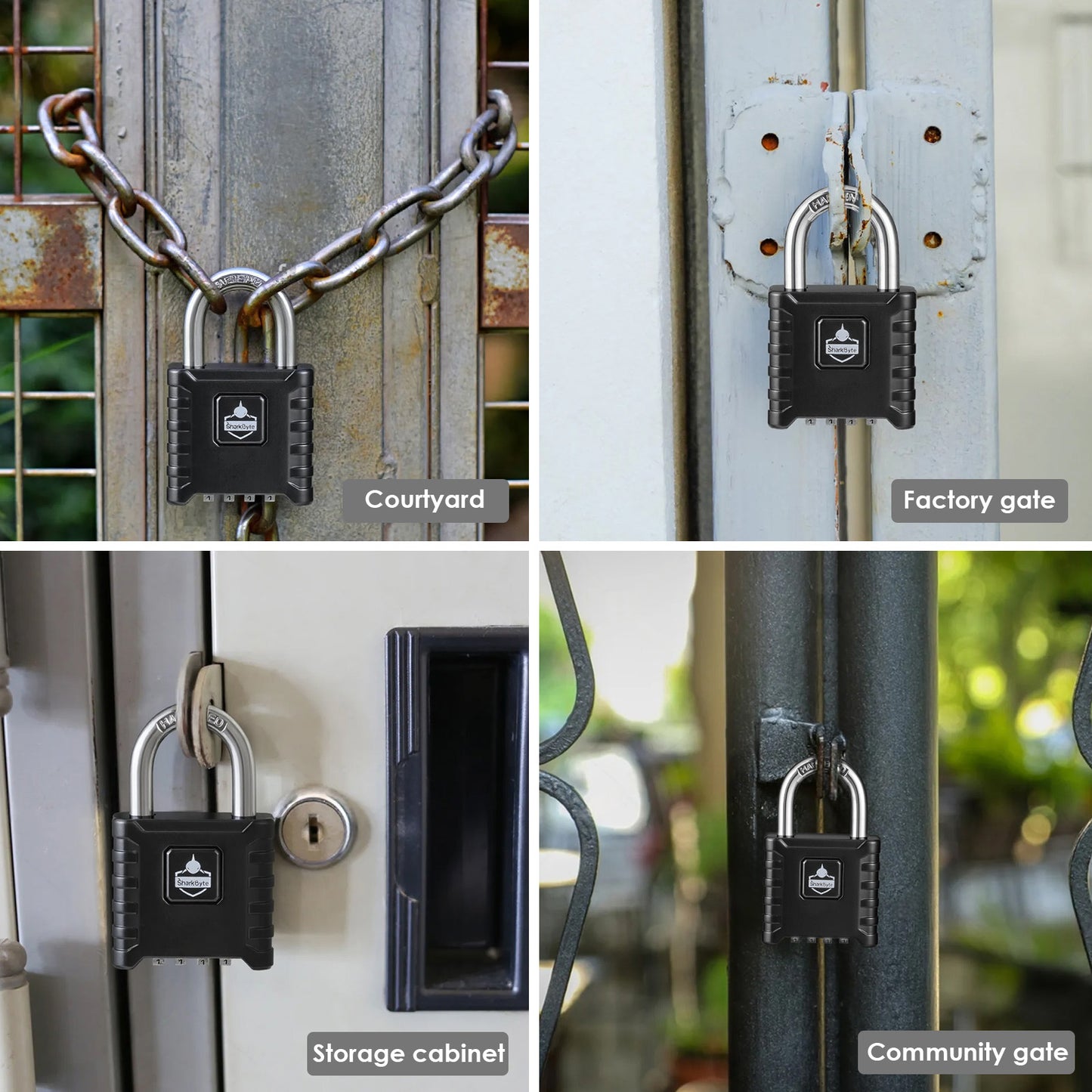 SharkByte Heavy Duty Combination Padlock 52mm – Weatherproof Outdoor Lock with 8mm Stainless Steel Shackle, Anti-Rust, Resettable Code, One-Button Locking for Gate, Warehouse, School, Shed, Storage, Garage (1 / 2 Pack)