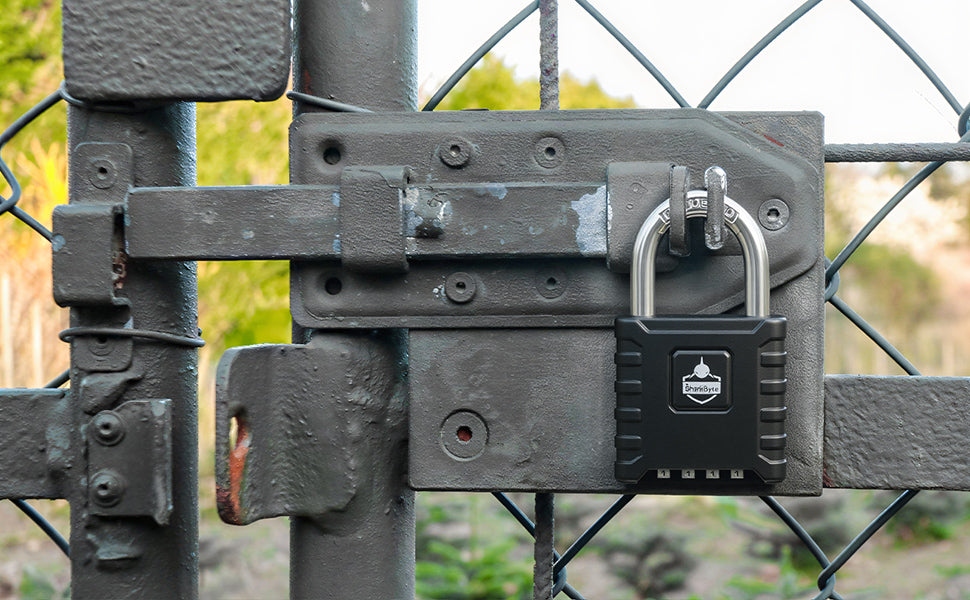 SharkByte Heavy Duty Combination Padlock 52mm – Weatherproof Outdoor Lock with 8mm Stainless Steel Shackle, Anti-Rust, Resettable Code, One-Button Locking for Gate, Warehouse, School, Shed, Storage, Garage (1 / 2 Pack)
