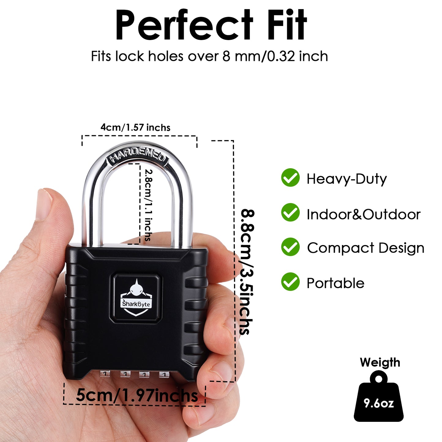 SharkByte Heavy Duty Combination Padlock 52mm – Weatherproof Outdoor Lock with 8mm Stainless Steel Shackle, Anti-Rust, Resettable Code, One-Button Locking for Gate, Warehouse, School, Shed, Storage, Garage (1 / 2 Pack)