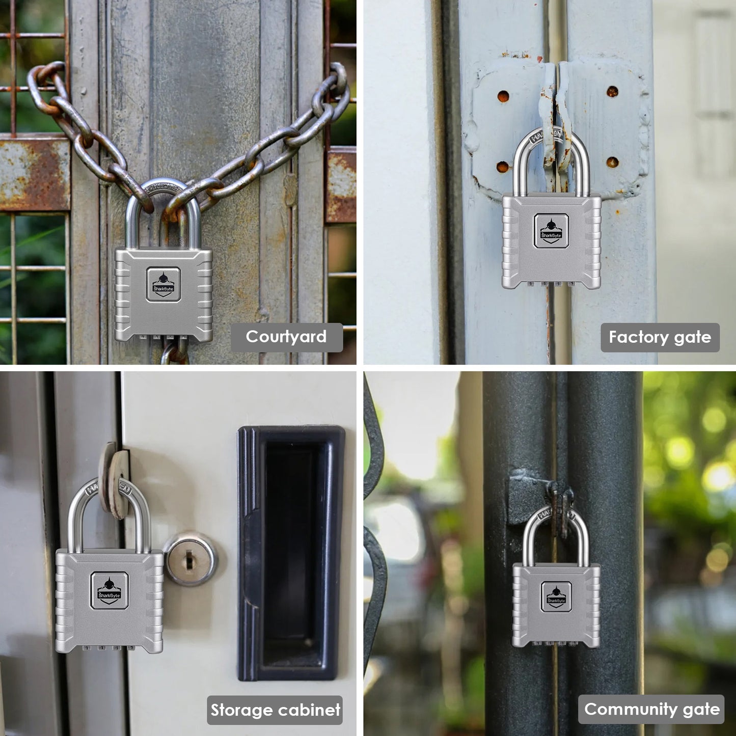 SharkByte Heavy Duty Combination Padlock 52mm – Weatherproof Outdoor Lock with 8mm Stainless Steel Shackle, Anti-Rust, Resettable Code, One-Button Locking for Gate, Warehouse, School, Shed, Storage, Garage (1 / 2 Pack)