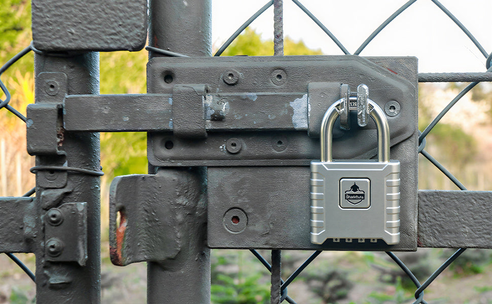 SharkByte Heavy Duty Combination Padlock 52mm – Weatherproof Outdoor Lock with 8mm Stainless Steel Shackle, Anti-Rust, Resettable Code, One-Button Locking for Gate, Warehouse, School, Shed, Storage, Garage (1 / 2 Pack)