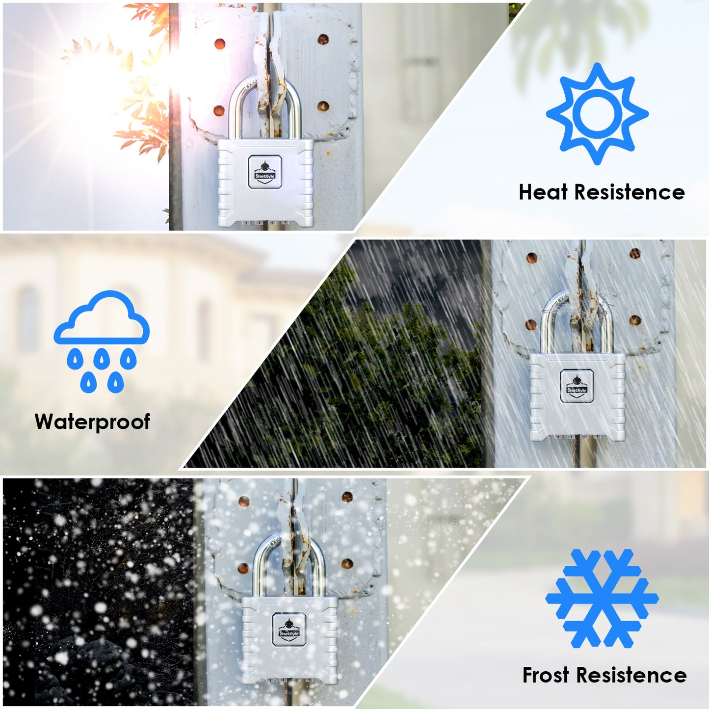 SharkByte Heavy Duty Combination Padlock 52mm – Weatherproof Outdoor Lock with 8mm Stainless Steel Shackle, Anti-Rust, Resettable Code, One-Button Locking for Gate, Warehouse, School, Shed, Storage, Garage (1 / 2 Pack)