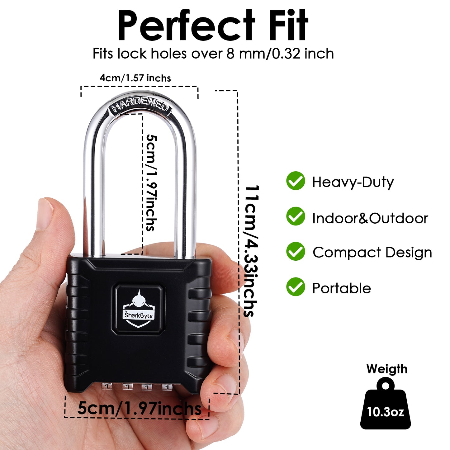 SharkByte Heavy Duty Long Shackle Combination Padlock 52mm – Weatherproof Outdoor Lock with 8mm Stainless Steel Shackle, Anti-Rust, Resettable Code, One-Button Locking for Gate, Warehouse, School, Shed, Storage, Garage (1 / 2 Pack)