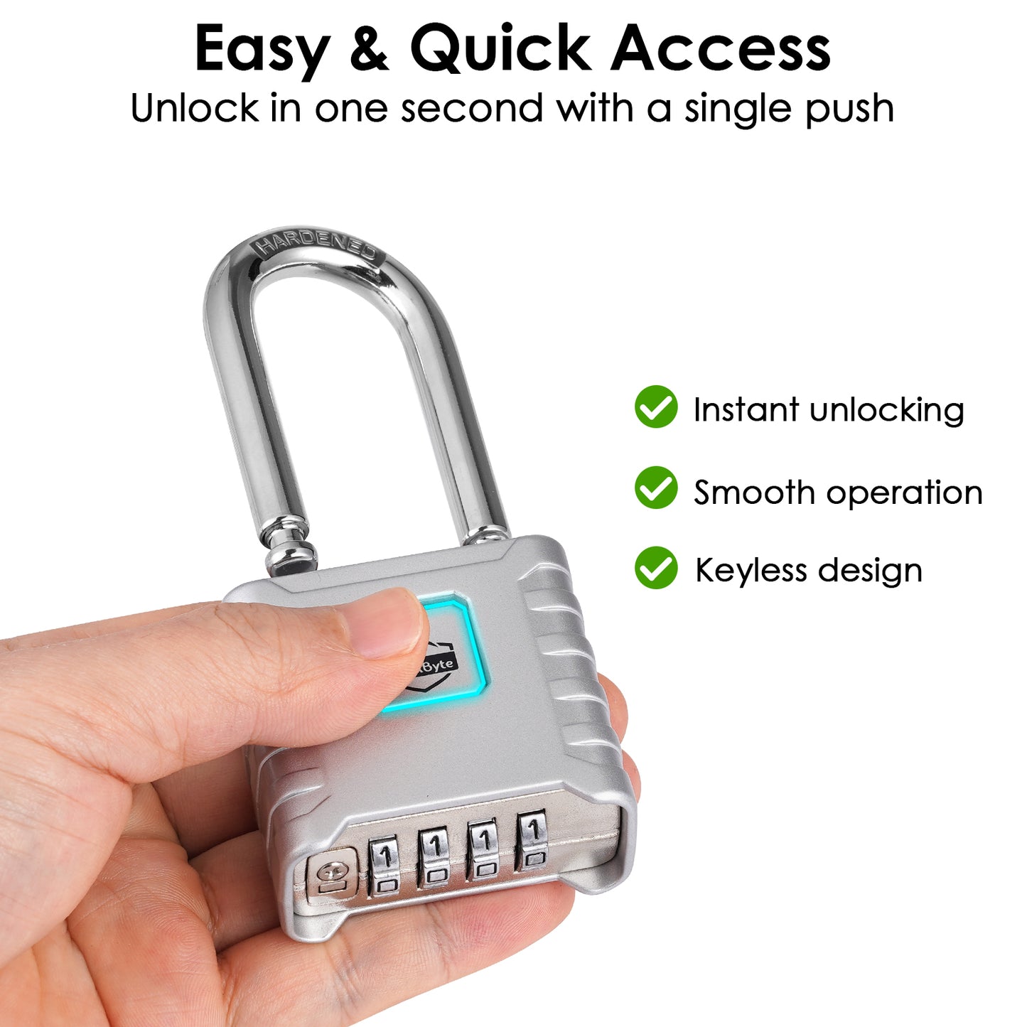 SharkByte Heavy Duty Long Shackle Combination Padlock 52mm – Weatherproof Outdoor Lock with 8mm Stainless Steel Shackle, Anti-Rust, Resettable Code, One-Button Locking for Gate, Warehouse, School, Shed, Storage, Garage (1 / 2 Pack)