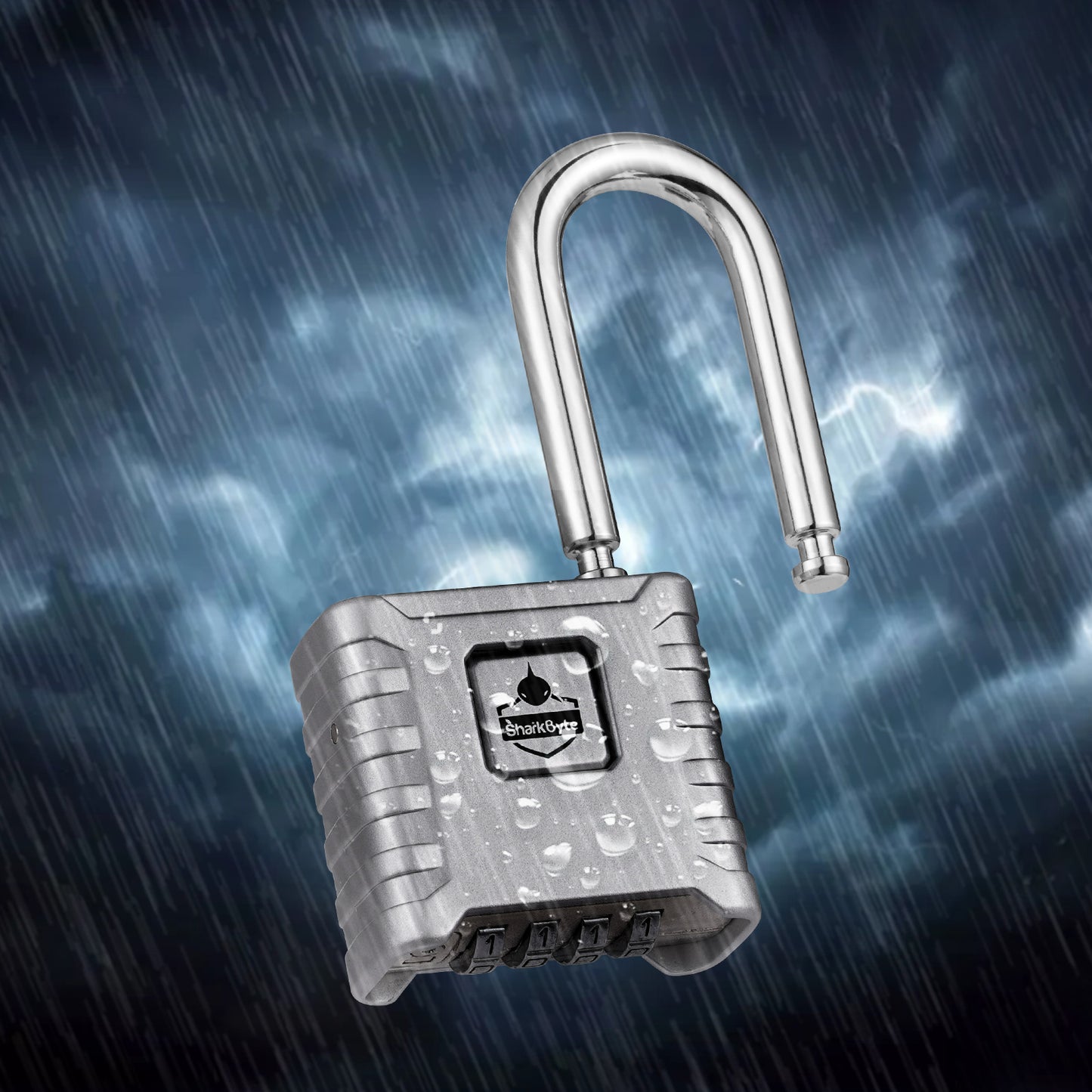 SharkByte Heavy Duty Long Shackle Combination Padlock 52mm – Weatherproof Outdoor Lock with 8mm Stainless Steel Shackle, Anti-Rust, Resettable Code, One-Button Locking for Gate, Warehouse, School, Shed, Storage, Garage (1 / 2 Pack)