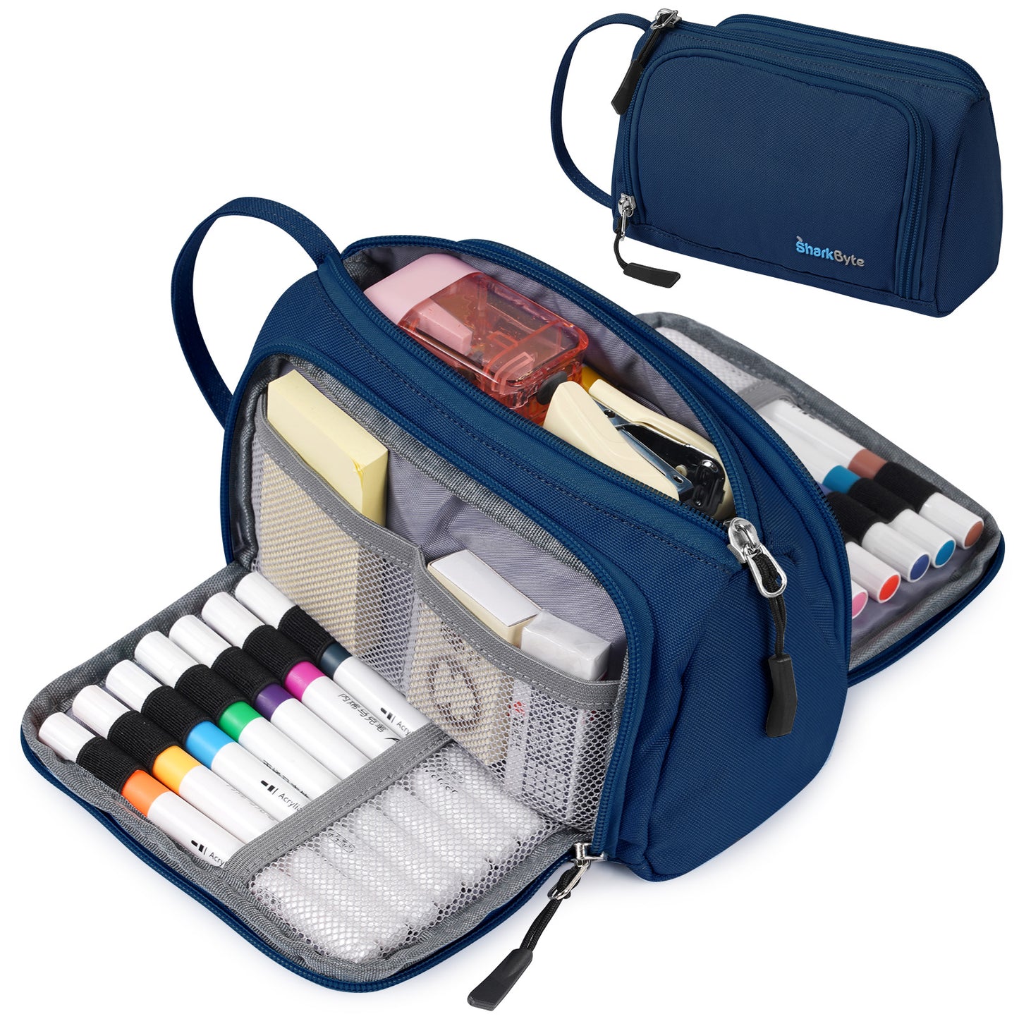 SharkByte Large Pencil Case – Big Capacity Recycled Fabric Stationery Organizer with Handle for School, College, Office & Travel (Available in 11 Colours)