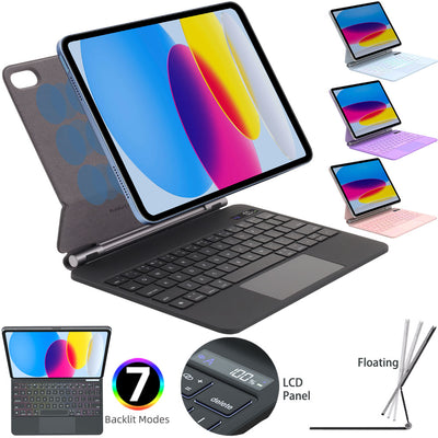 TECHGEAR [Magic Keyboard] Magnetic Floating Stand Case with Touchpad & 7-Colour Backlight for Apple iPad A16 11" (11th Gen) / iPad 10.9" (10th Gen)