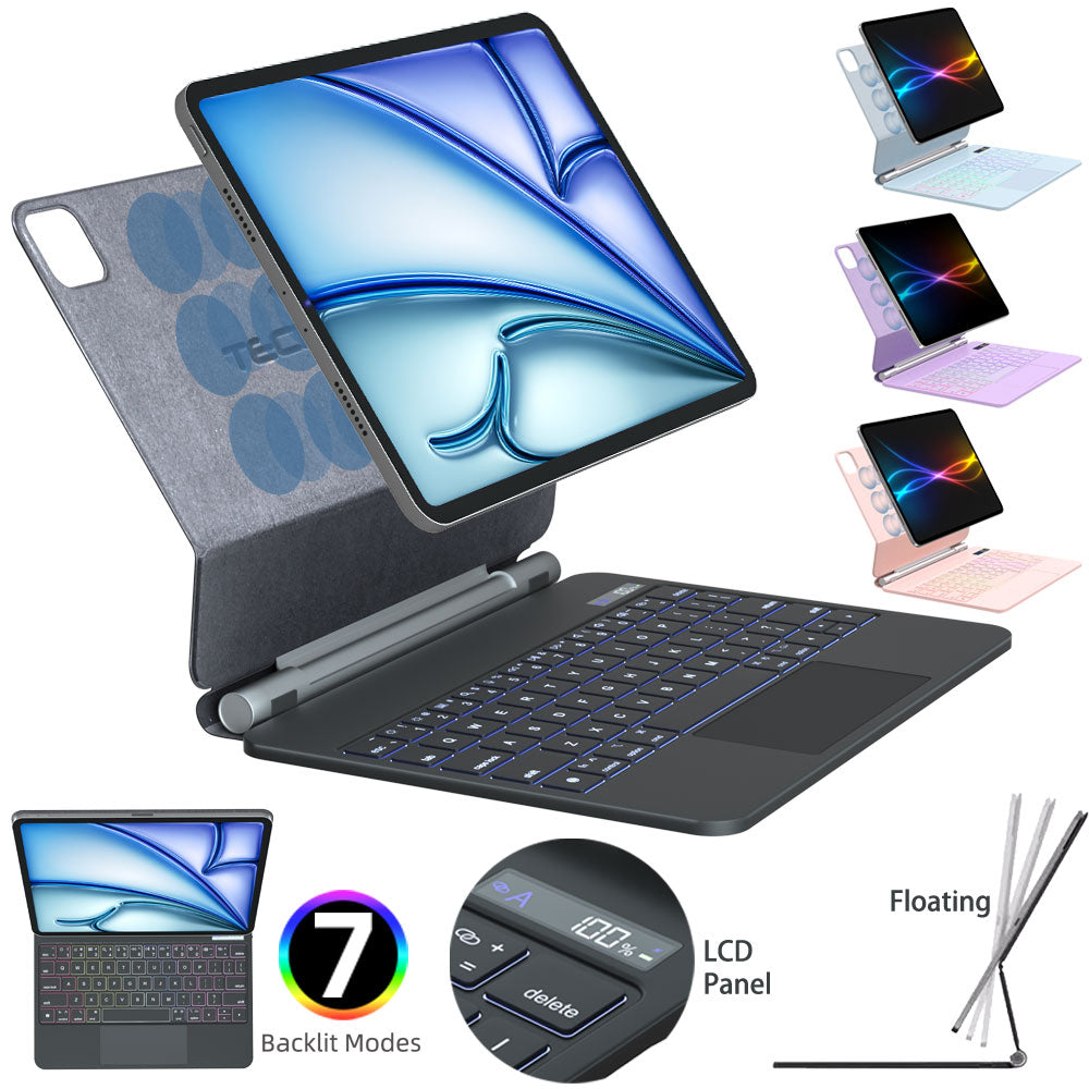 [Magic Keyboard] Magnetic Floating Stand, Precision Multi-Touch Trackpad, 7 Color Backlight, QWERTY, for Apple iPad Air 11" (M3/M2), Air 5th/4th Gen, iPad Pro 11" 4th/3rd/2nd/1st Gen)