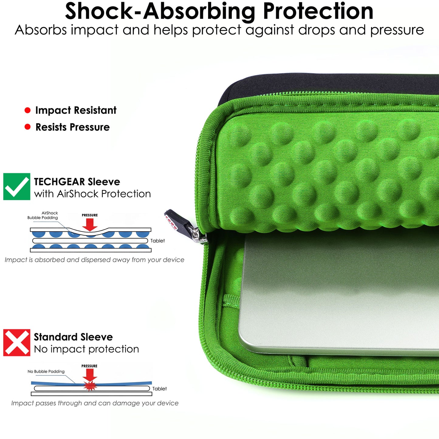 TECHGEAR Tablet Sleeve Case 7–13 Inch - Shockproof Neoprene Pouch with Bubble Protection, Zip Pocket, Slim Protective iPad Samsung Tablet Laptop Sleeve