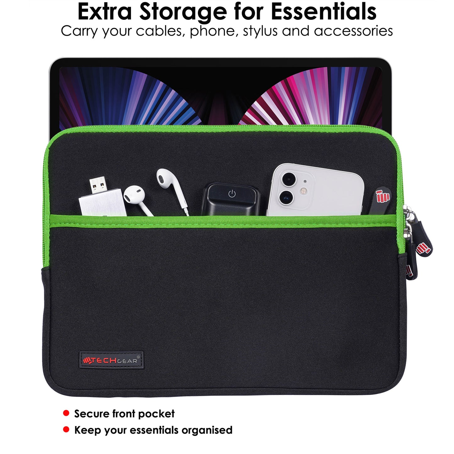 TECHGEAR Tablet Sleeve Case 7–13 Inch - Shockproof Neoprene Pouch with Bubble Protection, Zip Pocket, Slim Protective iPad Samsung Tablet Laptop Sleeve