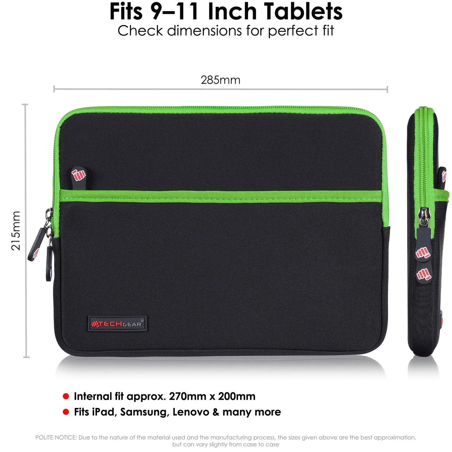 TECHGEAR Tablet Sleeve Case 7–13 Inch - Shockproof Neoprene Pouch with Bubble Protection, Zip Pocket, Slim Protective iPad Samsung Tablet Laptop Sleeve