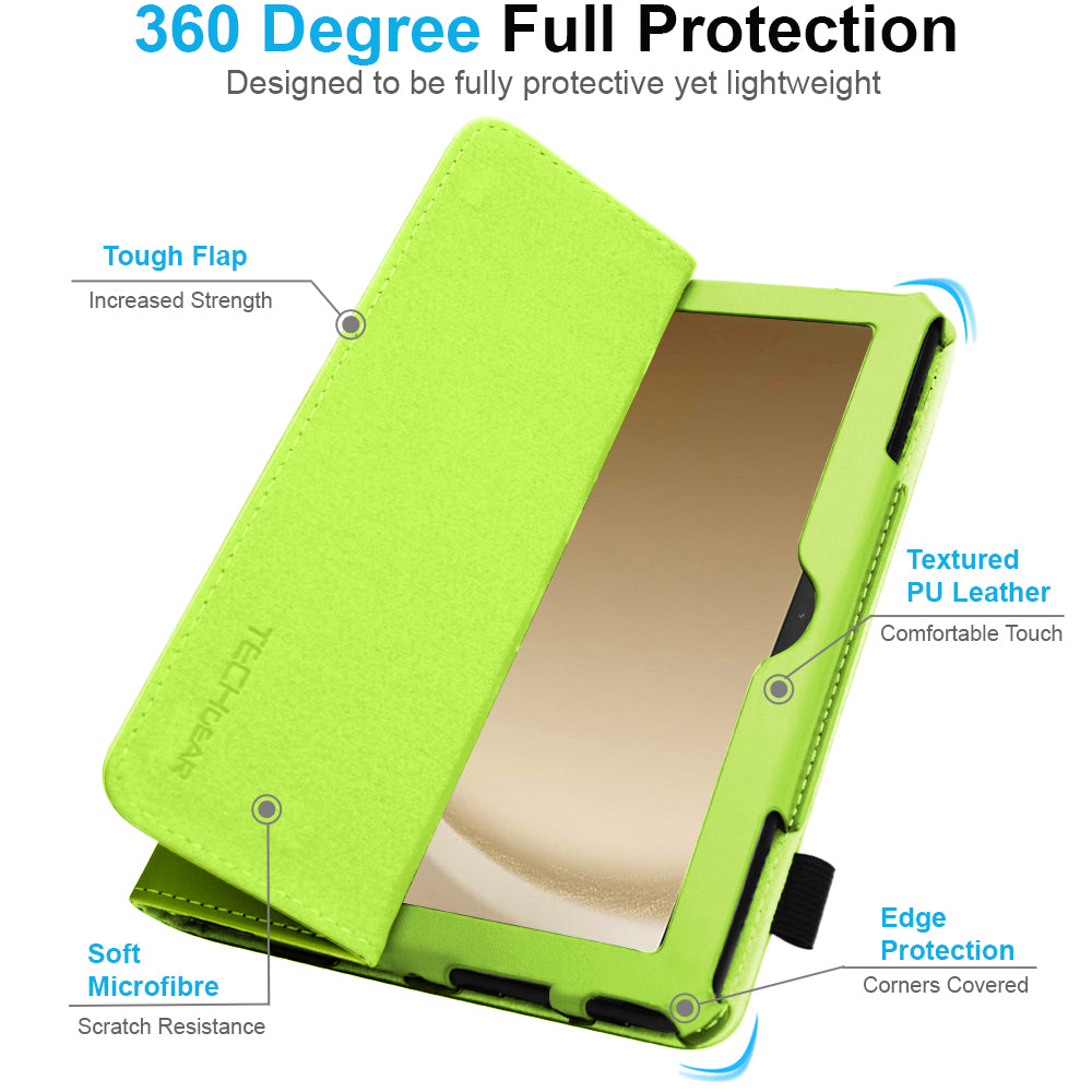 TECHGEAR Folio Case for Samsung Galaxy Tab A11+ & A9+ 11" (SM-X230/X236/X210/X215) – Leather Stand Cover with Hand Strap & Auto Sleep/Wake