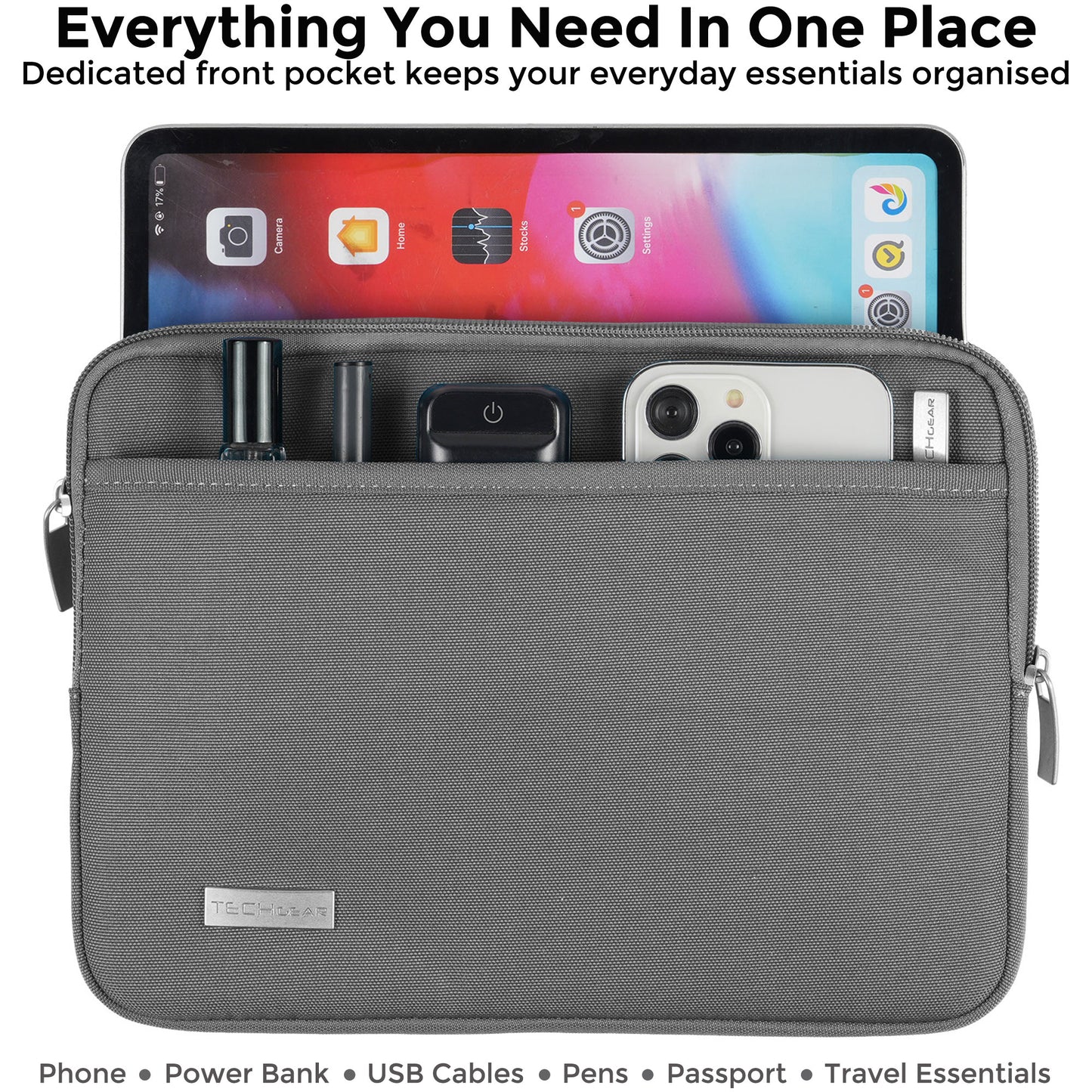 TECHGEAR AirShock Universal Tablet Sleeve | Shockproof Protective Sleeve Case for 7-13 Inch Tablets | Water-Resistant Oxford Fabric with Front Storage Pocket