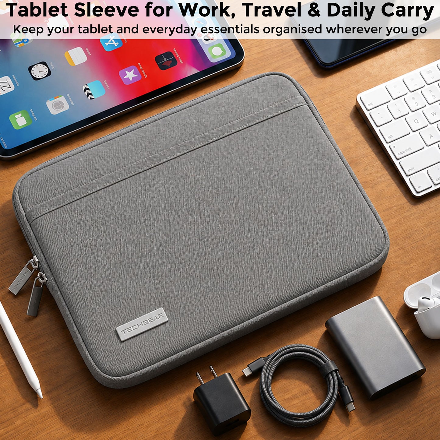 TECHGEAR AirShock Universal Tablet Sleeve | Shockproof Protective Sleeve Case for 7-13 Inch Tablets | Water-Resistant Oxford Fabric with Front Storage Pocket