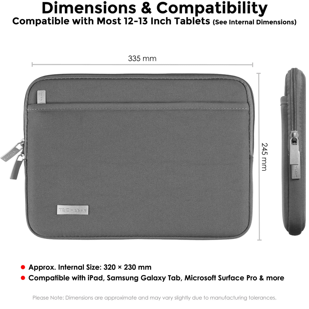 TECHGEAR AirShock Universal Tablet Sleeve | Shockproof Protective Sleeve Case for 7-13 Inch Tablets | Water-Resistant Oxford Fabric with Front Storage Pocket