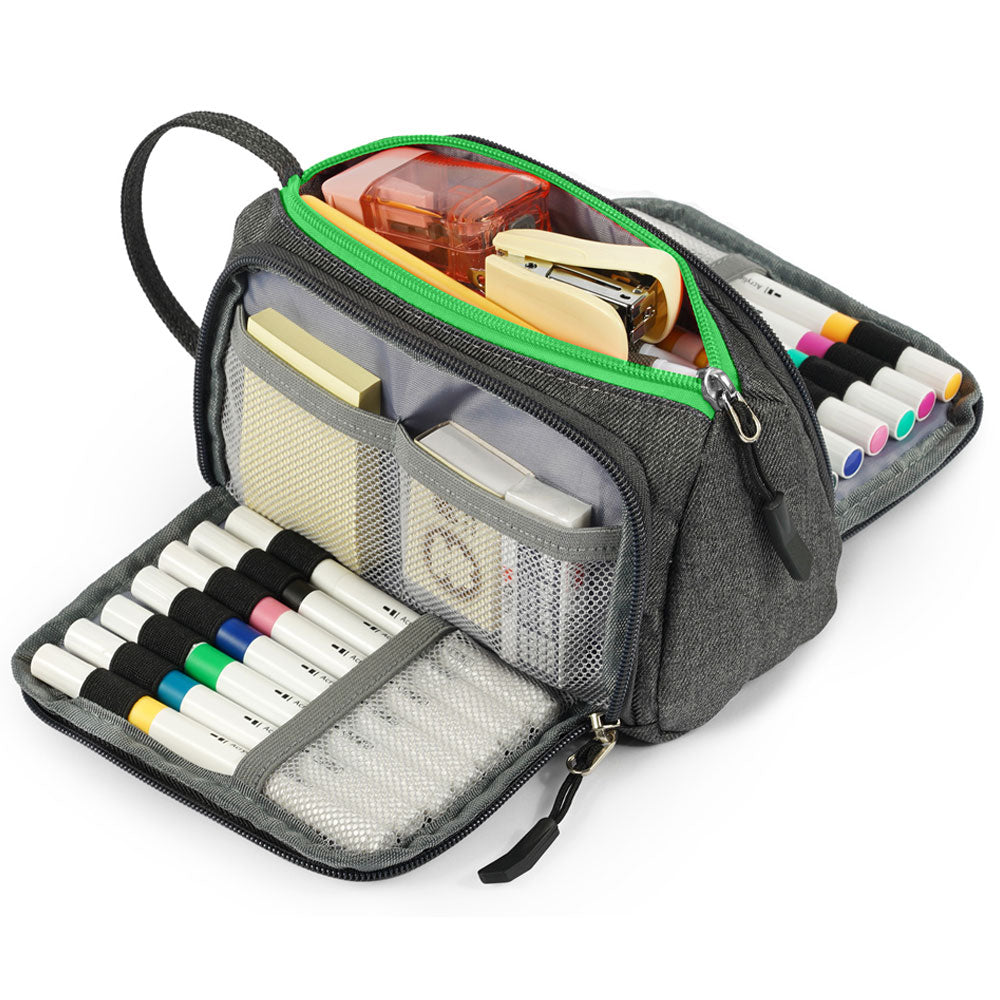 SharkByte Large Pencil Case Organiser - Big Capacity Stationery Storage Pouch with Compartments for School, College, Study, Office, Travel & Everyday Organisation